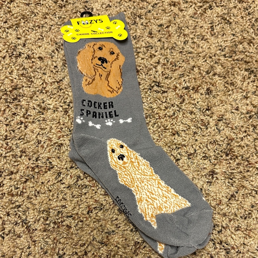 Fuzzy's Gray Dog Socks with Cocker Spaniel Design